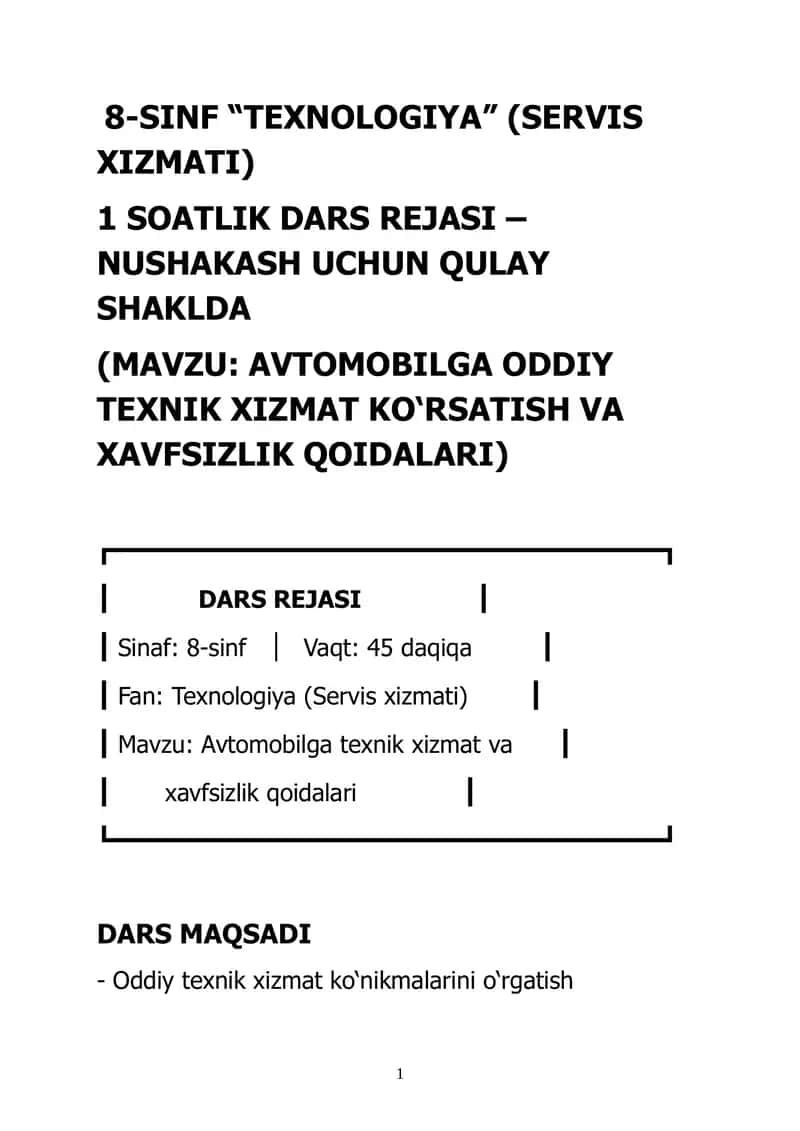 8-SINF “TEXNOLOGIYA” (SERVIS XIZMATI) 1