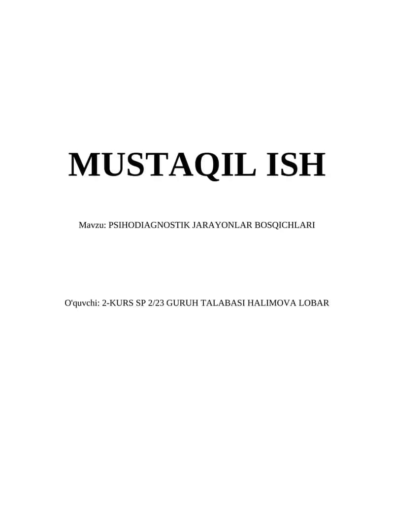 PSIHODIAGNOSTIK JARAYONLAR BOSQICHLARI 1