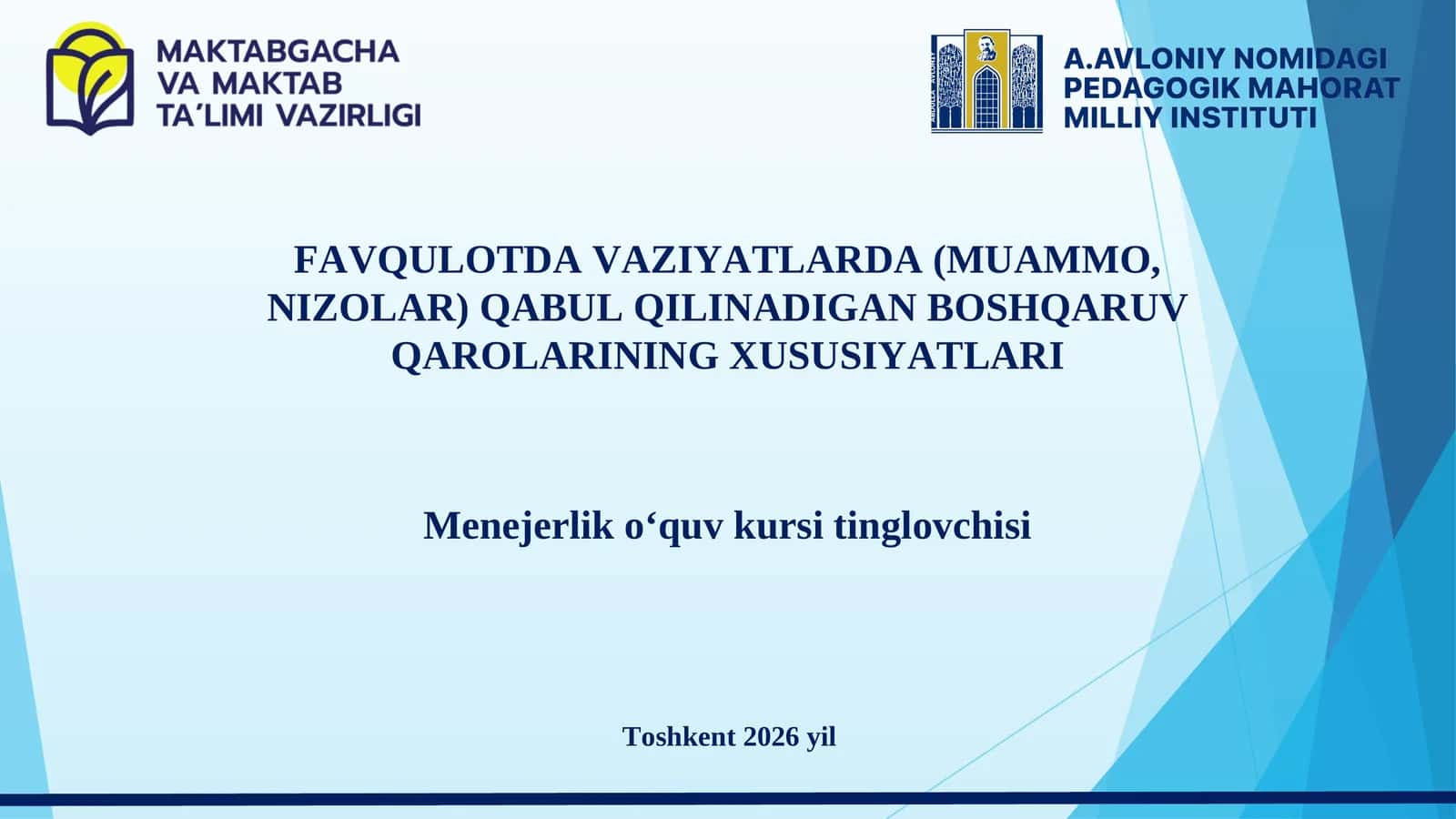 BOSHQARUV QARORLARINING XUSUSIYATLARI 1