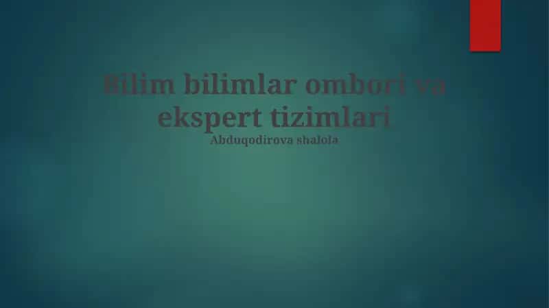 Ekspert Tizimlar 1
