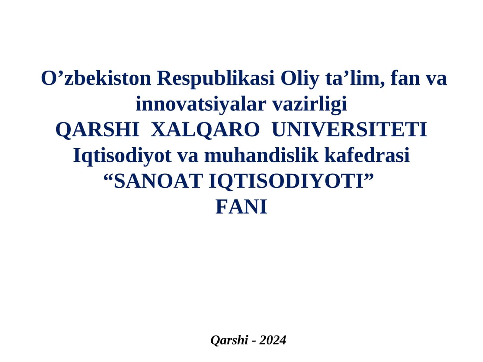 SANOAT IQTISODIYOTI 1