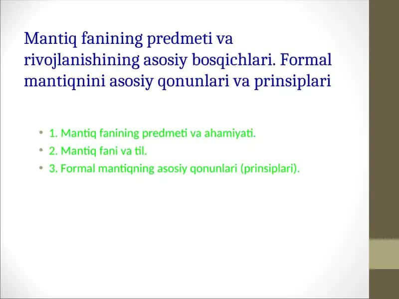 Mantiq fanining predmeti va rivojlanishi 1