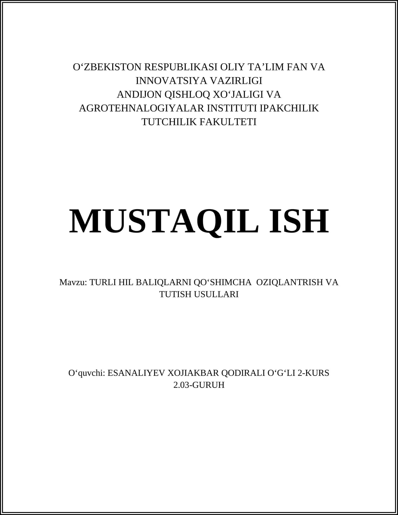 TURLI HIL BALIQLARNI QOʻSHIMCHA OZIQLANTRISH VA TUTISH USULLARI 1
