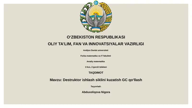 Destruktor ishlash siklini kuzatish GC qoʻllash 1