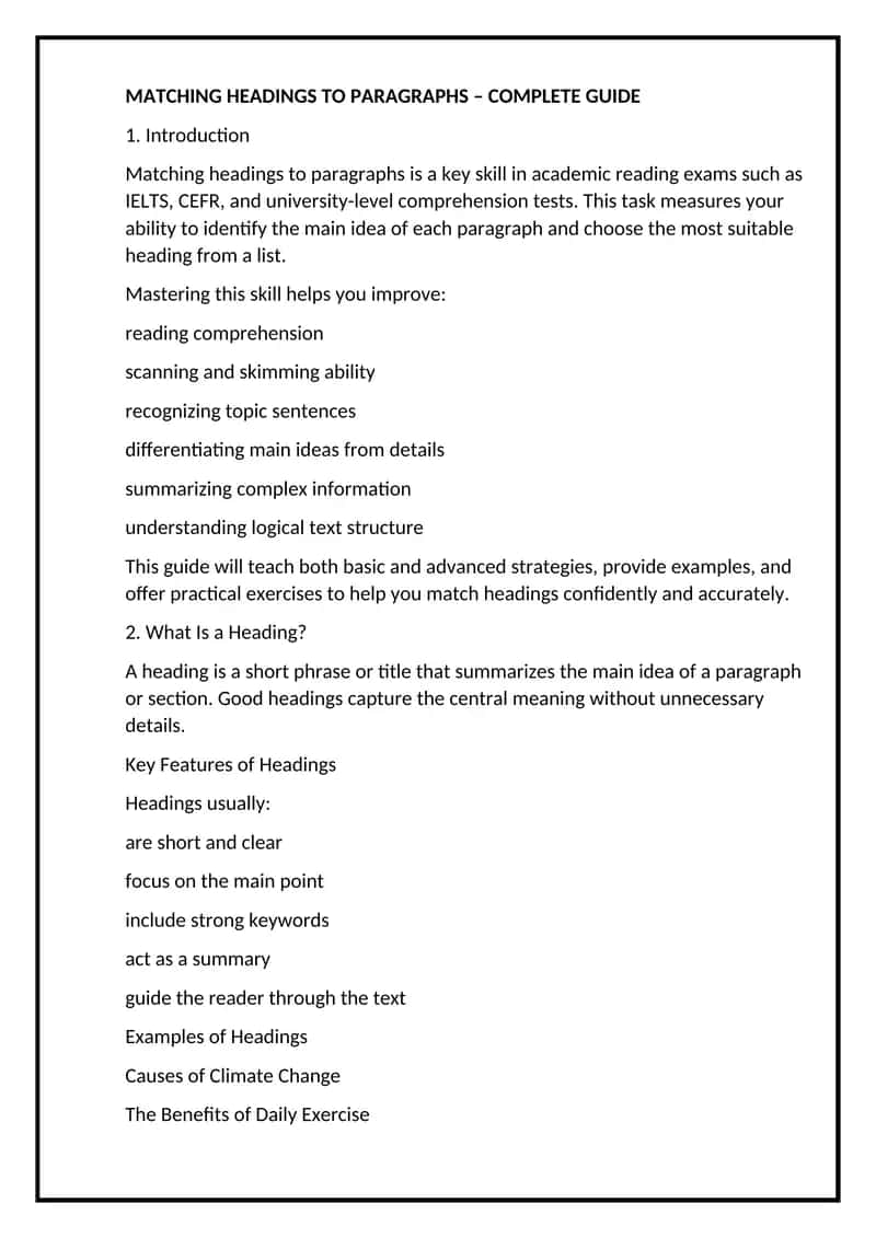 Matching Headings to Paragraphs - Complete Guide 1