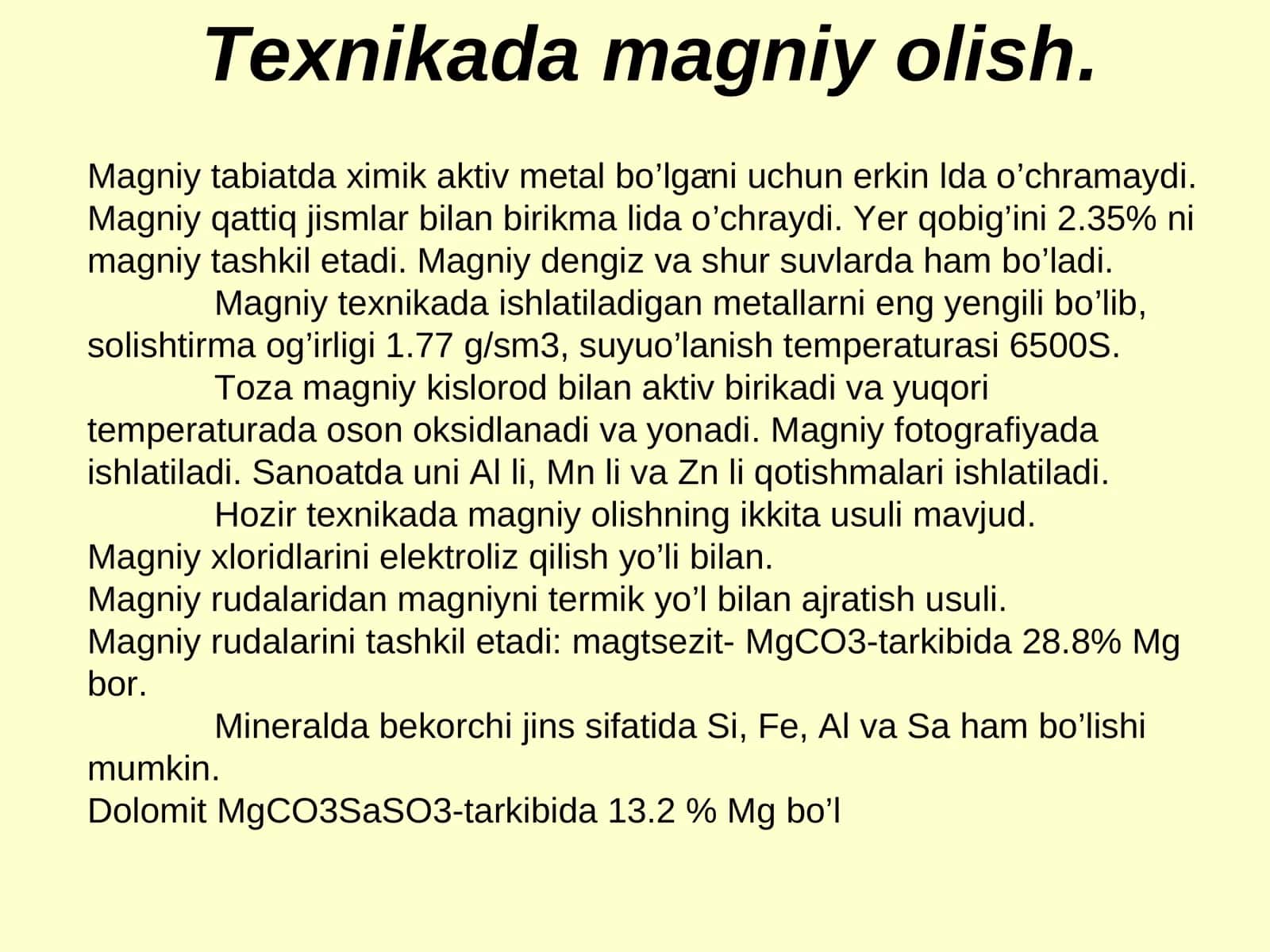 Texnikada magniy olish 1