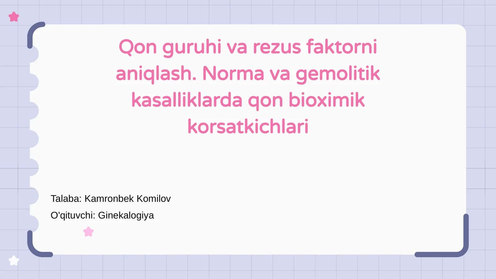 Qon guruhi va rezus faktorni aniqlash. Norma va gemolitik kasalliklarda qon bioximik korsatkichlari 1