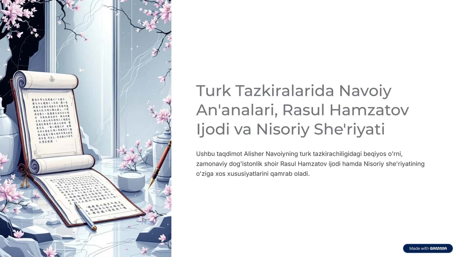 Turk Tazkiralarida Navoiy An'analari, Rasul Hamzatov Ijodi va Nisoriy She'riyati 1