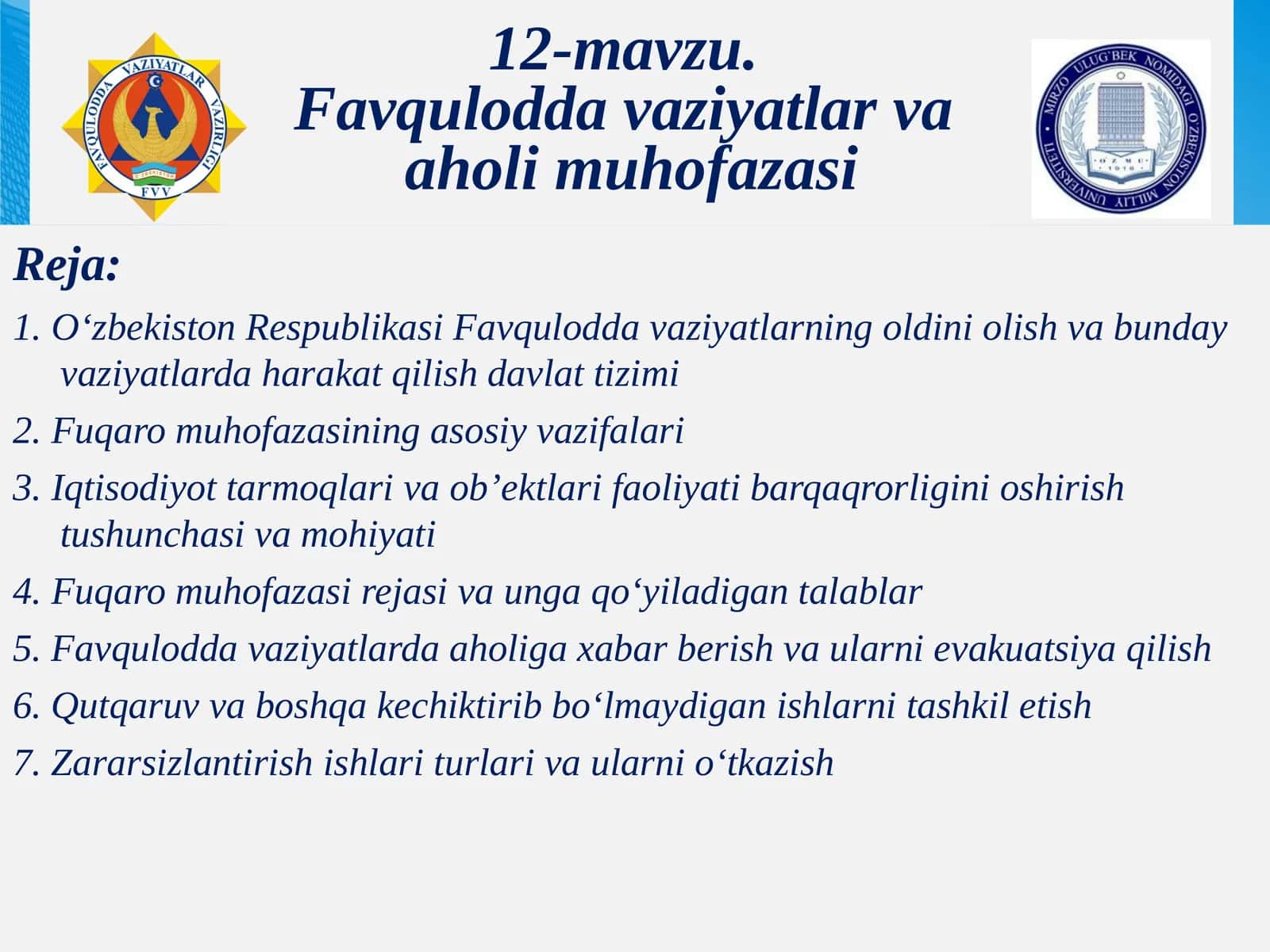 Favquloddavaziyatlar va aholimuhofazasi 1