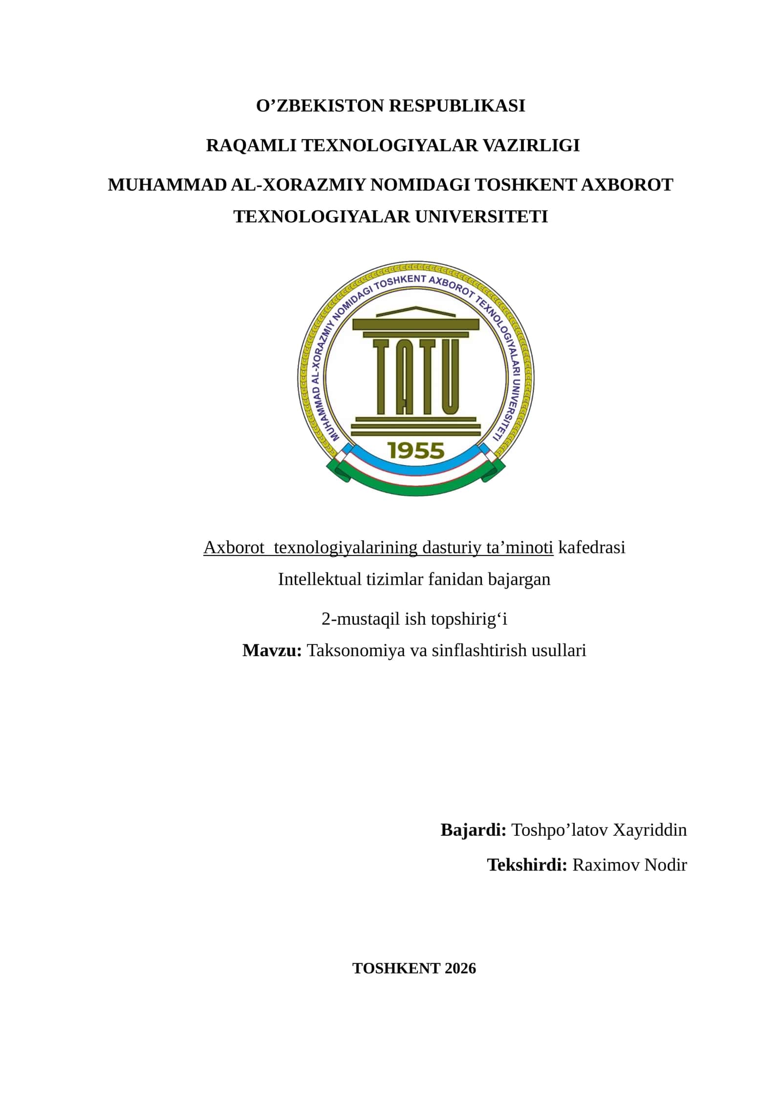Taksonomiya va sinflashtirish usullari 1