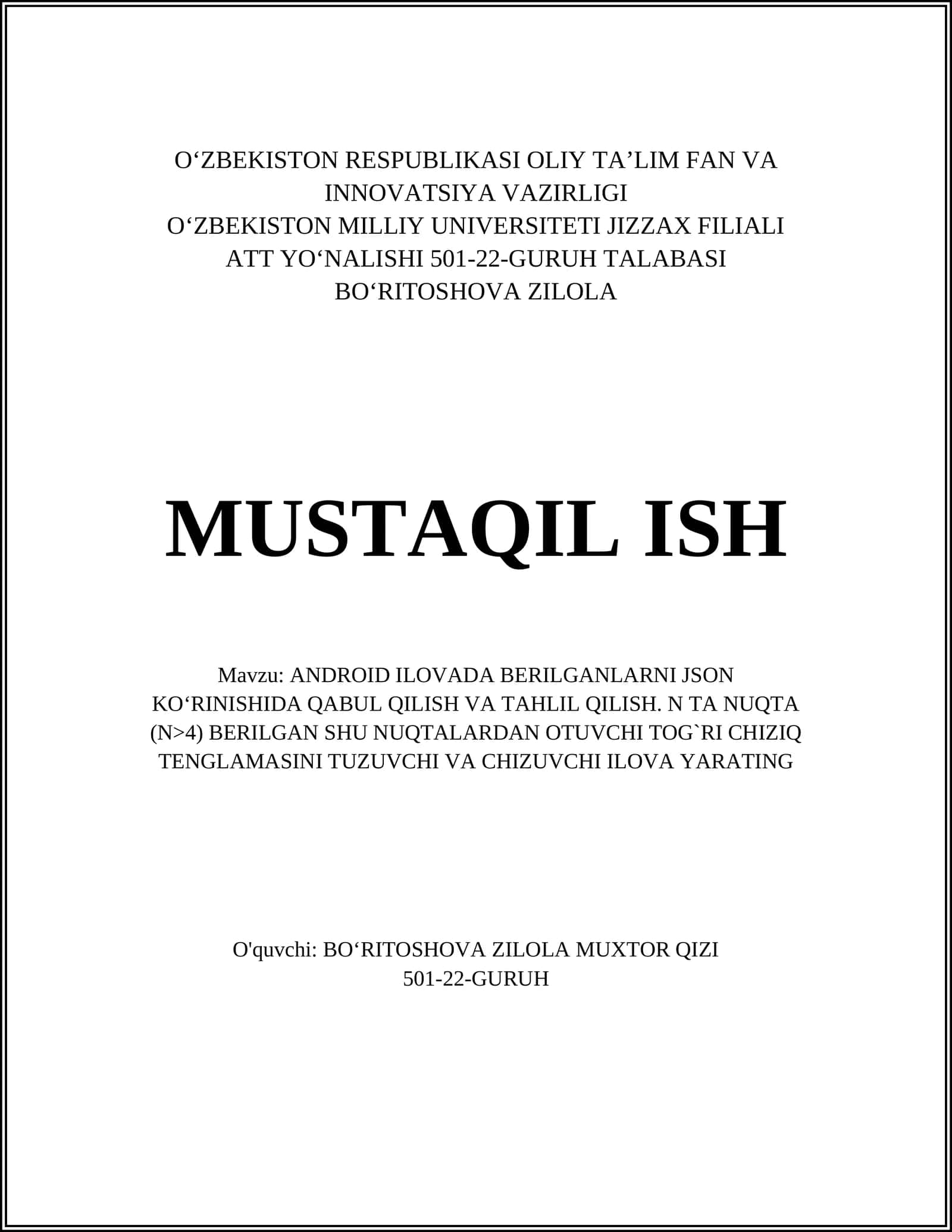 ANDROID ILOVADA BERILGANLARNI JSON KO‘RINISHIDA QABUL QILISH VA TAHLIL QILISH 1