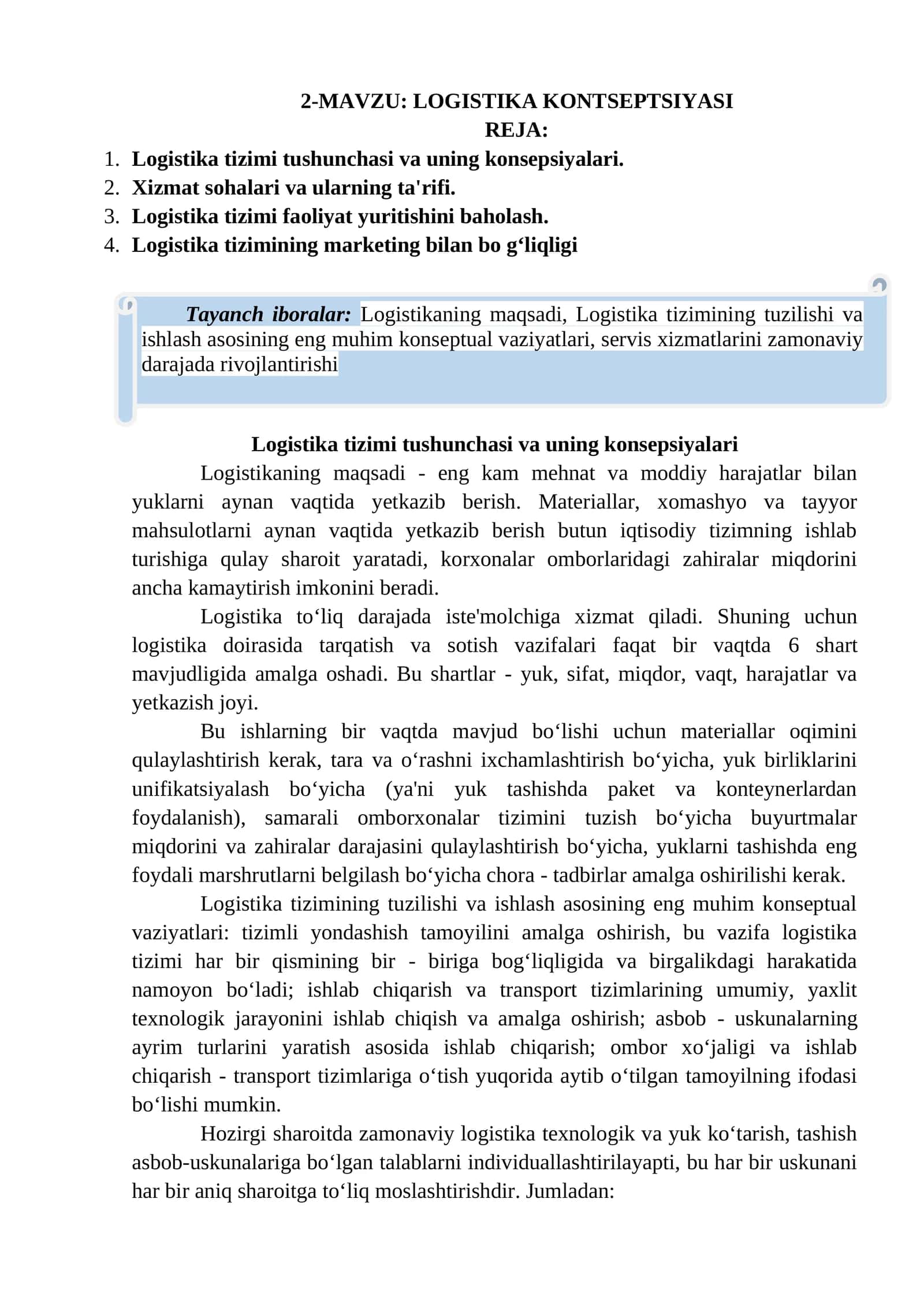 LOGISTIKA KONTSEPTSIYASI 1