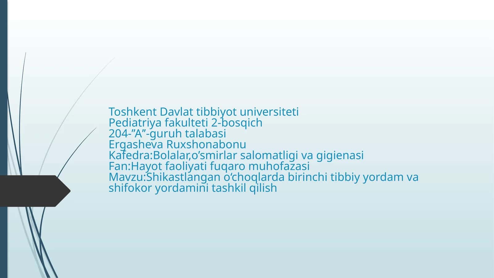 Shikastlangano‘choqlarda birinchi tibbiy yordam vashifokor yordamini tashkil qilish 1