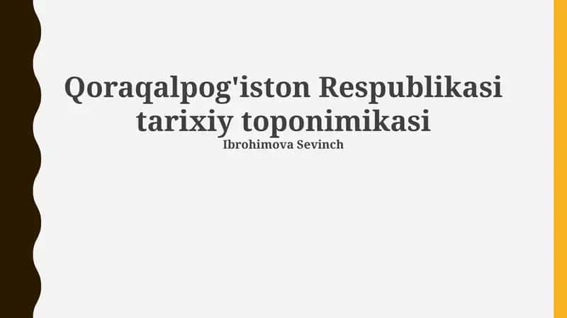 Qoraqalpog'iston Respublikasi tarixiy toponimikasi 1