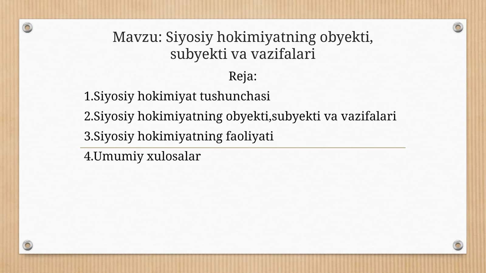 Siyosiy hokimiyatning obyekti, subyekti va vazifalari 1