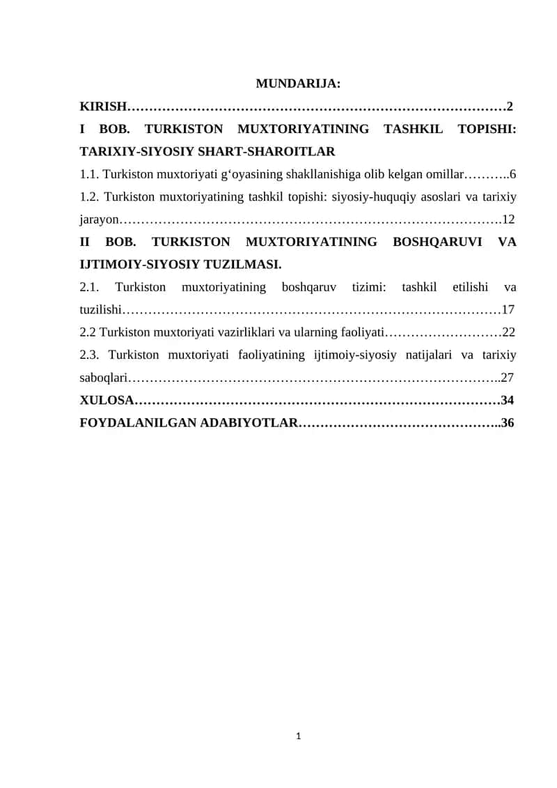 Oʻzbek davlatchilik tarixida Turkiston muxtoriyatining oʻrni va roli 1