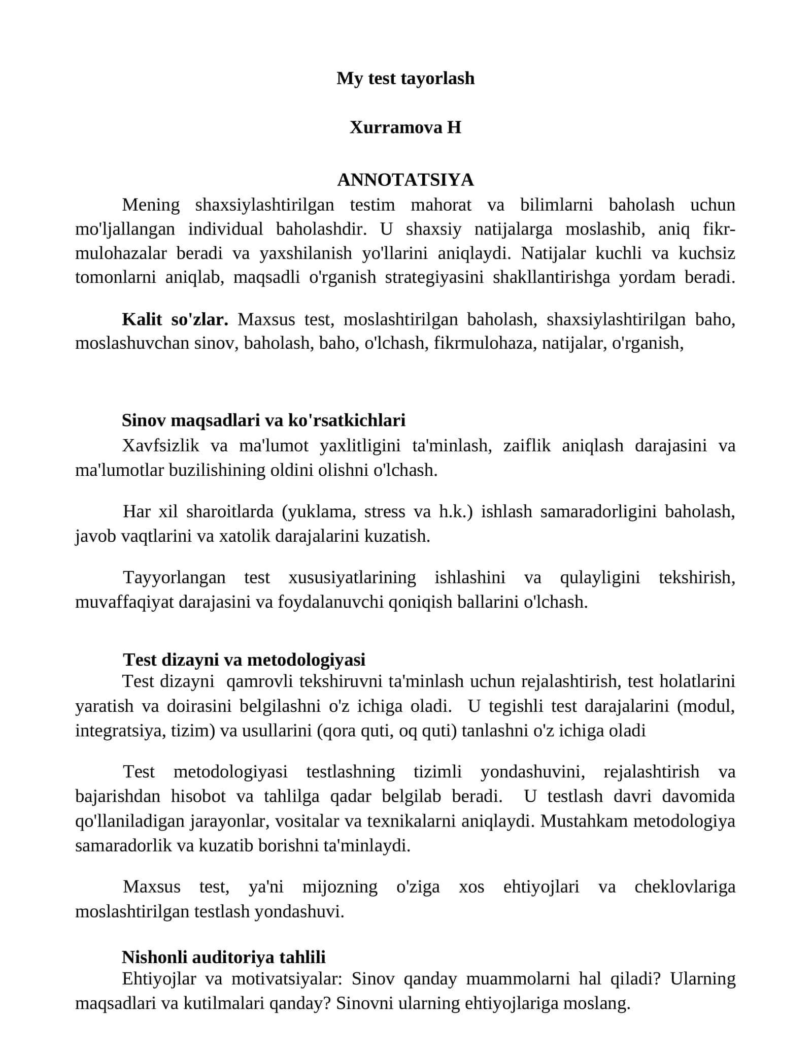 Test tayorlash 1