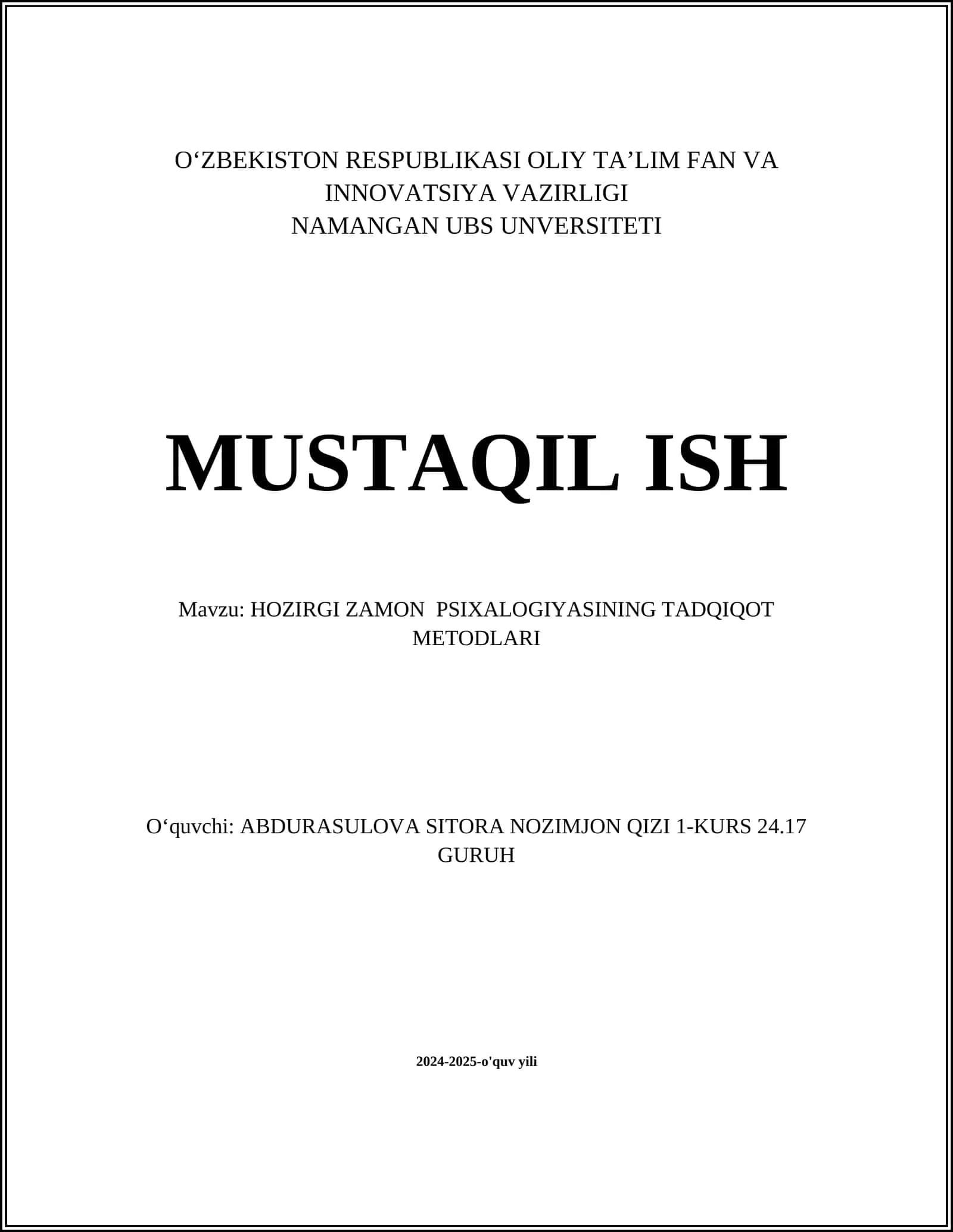 HOZIRGI ZAMON PSIXALOGIYASINING TADQIQOT METODLARI 1