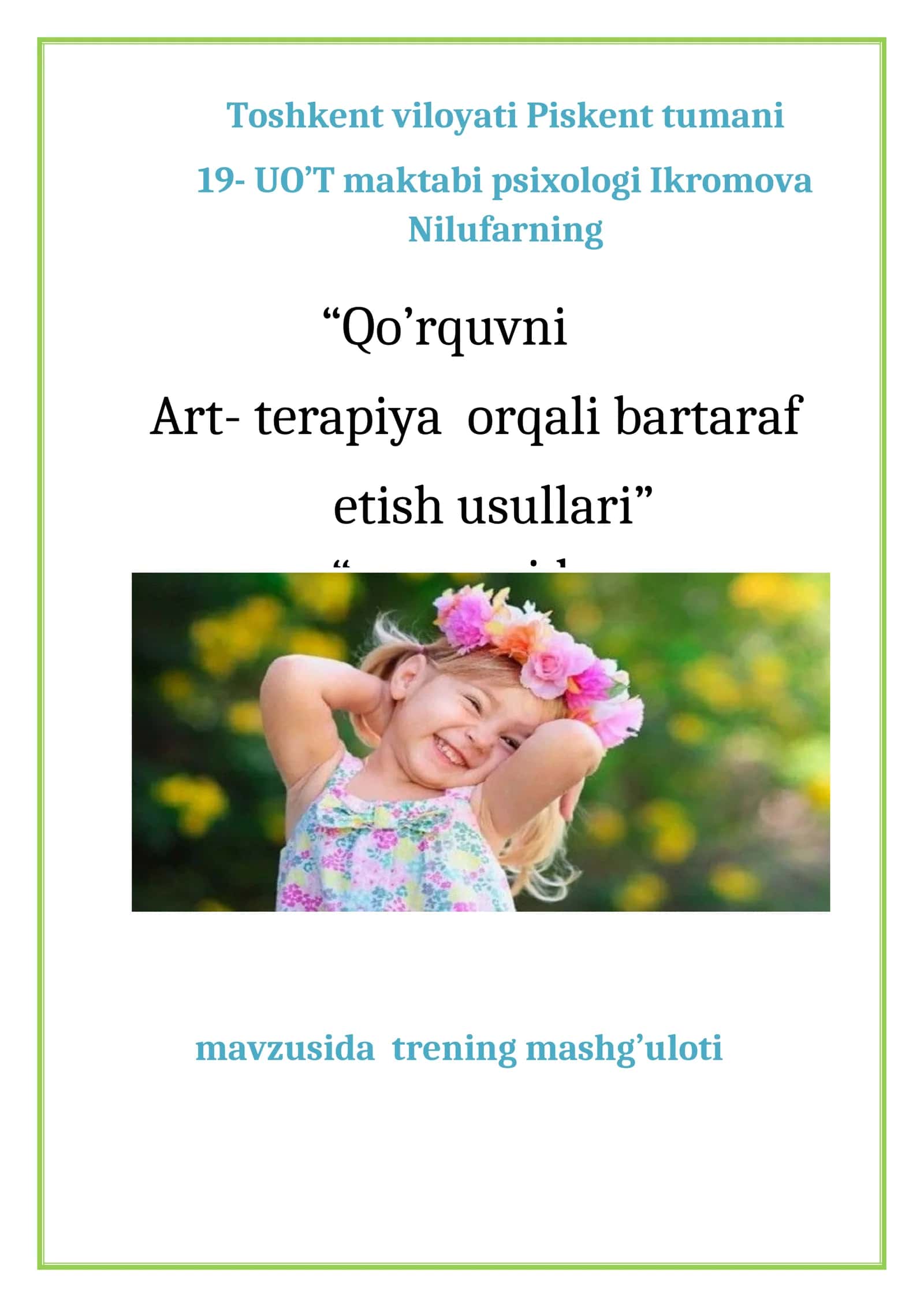 Qo’rquvni Art-terapiya orqali bartaraf etish usullari 1