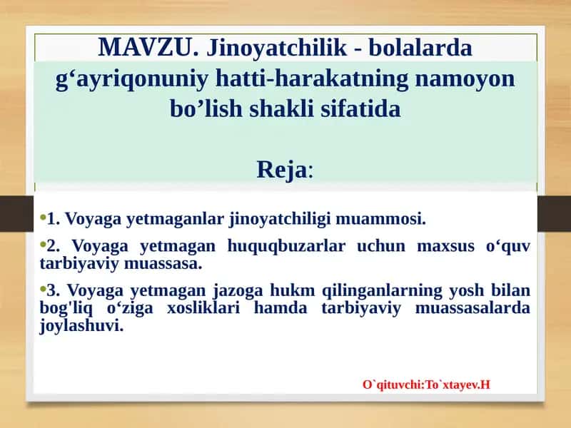 Jinoyatchilik - bolalarda g'ayriqonuniy hatti-harakatning namoyon bo'lish shakli 1