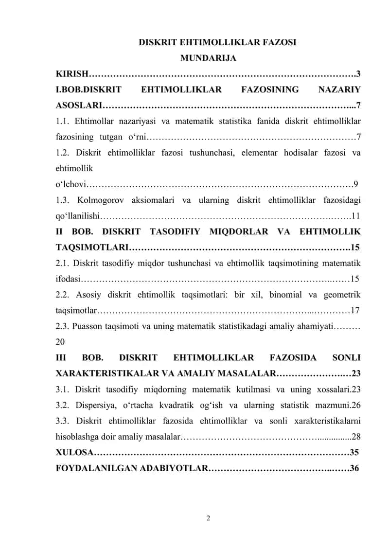 DISKRIT EHTIMOLLIKLAR FAZOSI 1