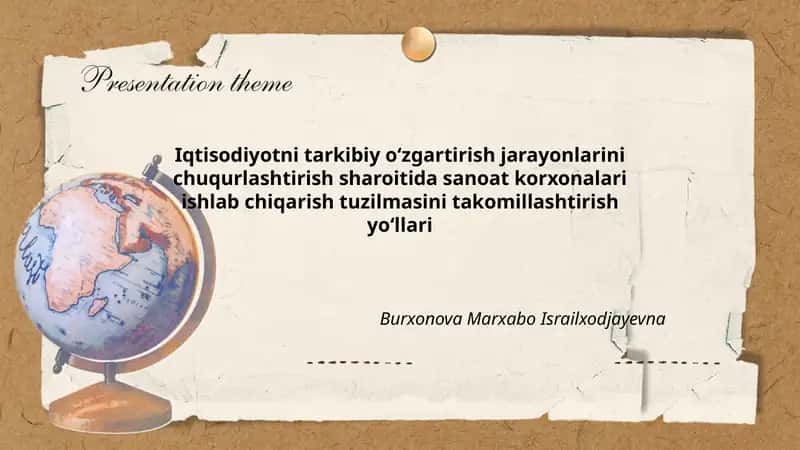 Iqtisodiyotni tarkibiy oʻzgartirish jarayonlarini chuqurlashtirish sharoitida sanoat korxonalari ishlab chiqarish tuzilmasini takomillashtirish yoʻllari 1