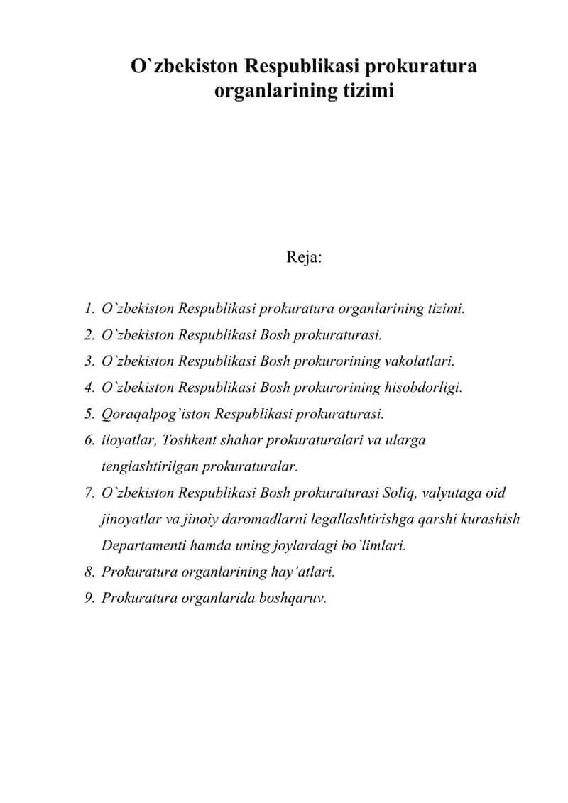 O`zbekiston Respublikasi prokuratura organlarining tizimi 1