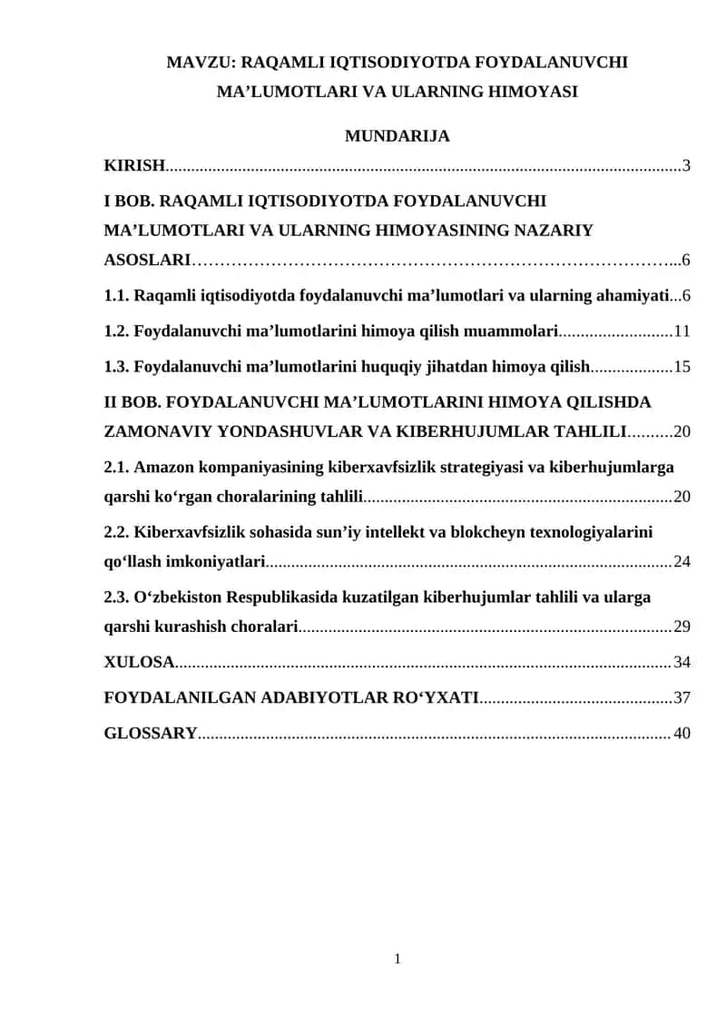 Raqamli iqtisodiyotda foydalanuvchi ma’lumotlari va ularning himoyasi 1
