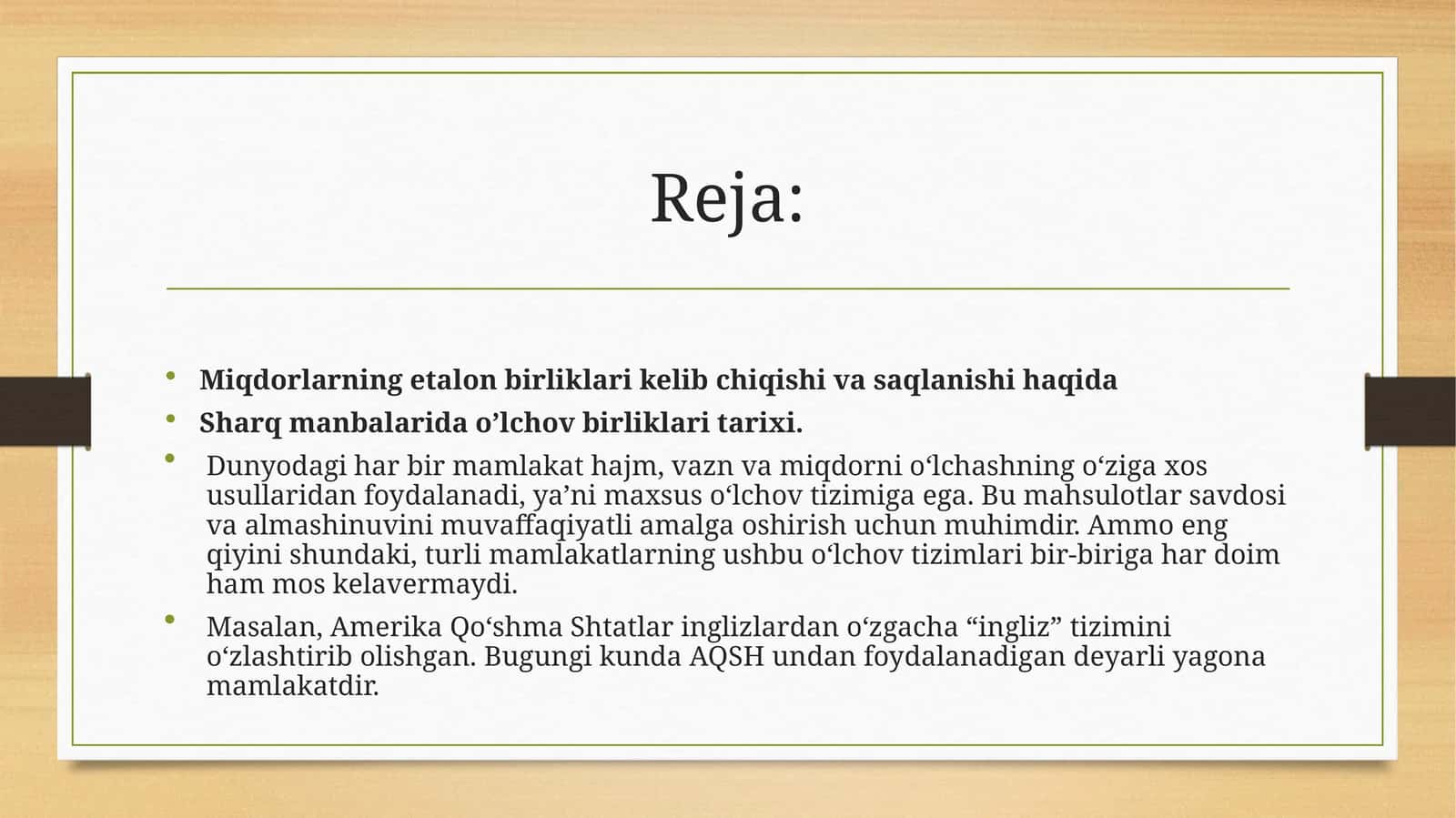 Miqdorlarning etalon birliklari kelib chiqishi va saqlanishi haqida 1