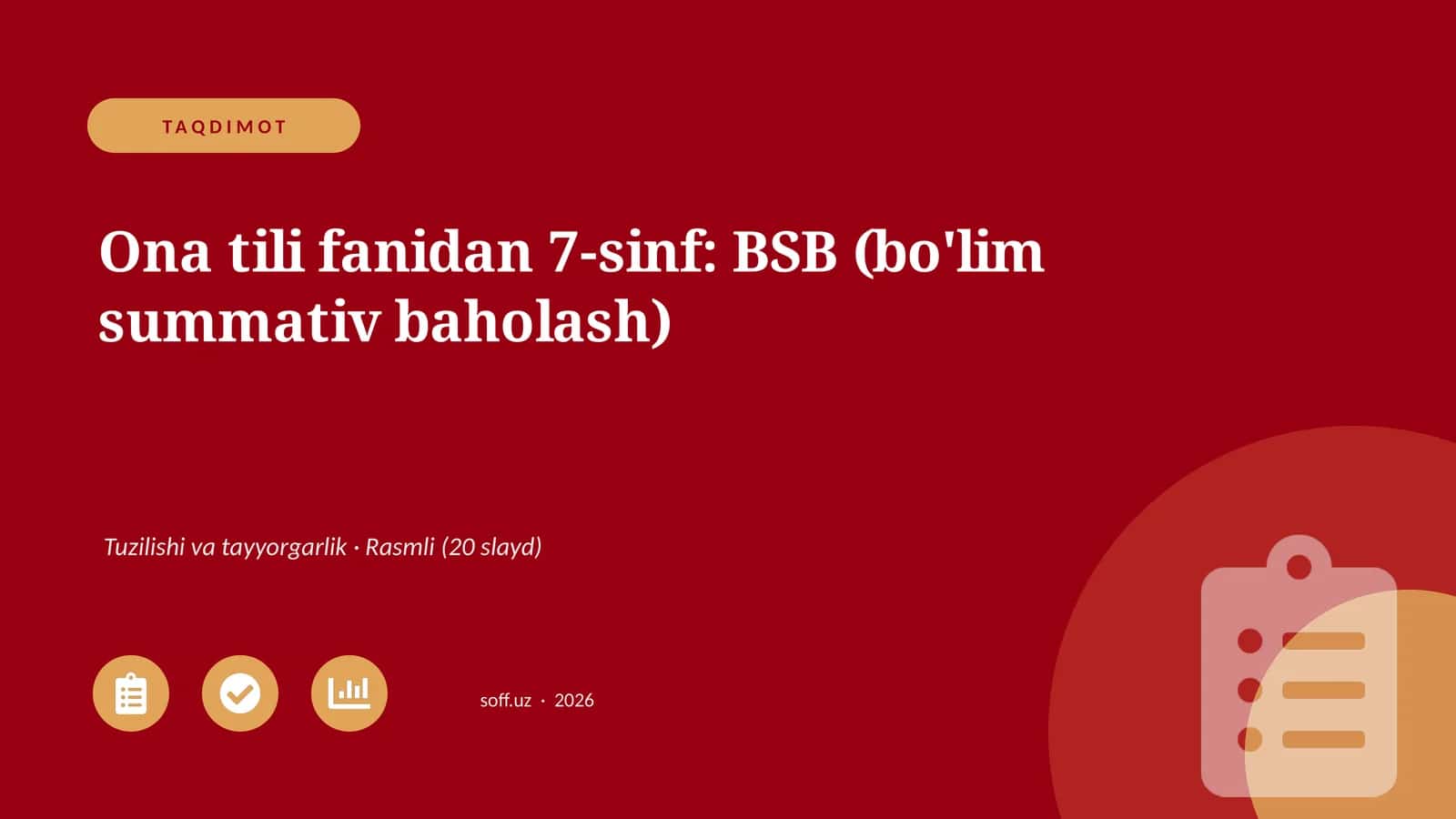 Ona tili fanidan 7-sinf: BSB (bo'lim summativ baholash) 1