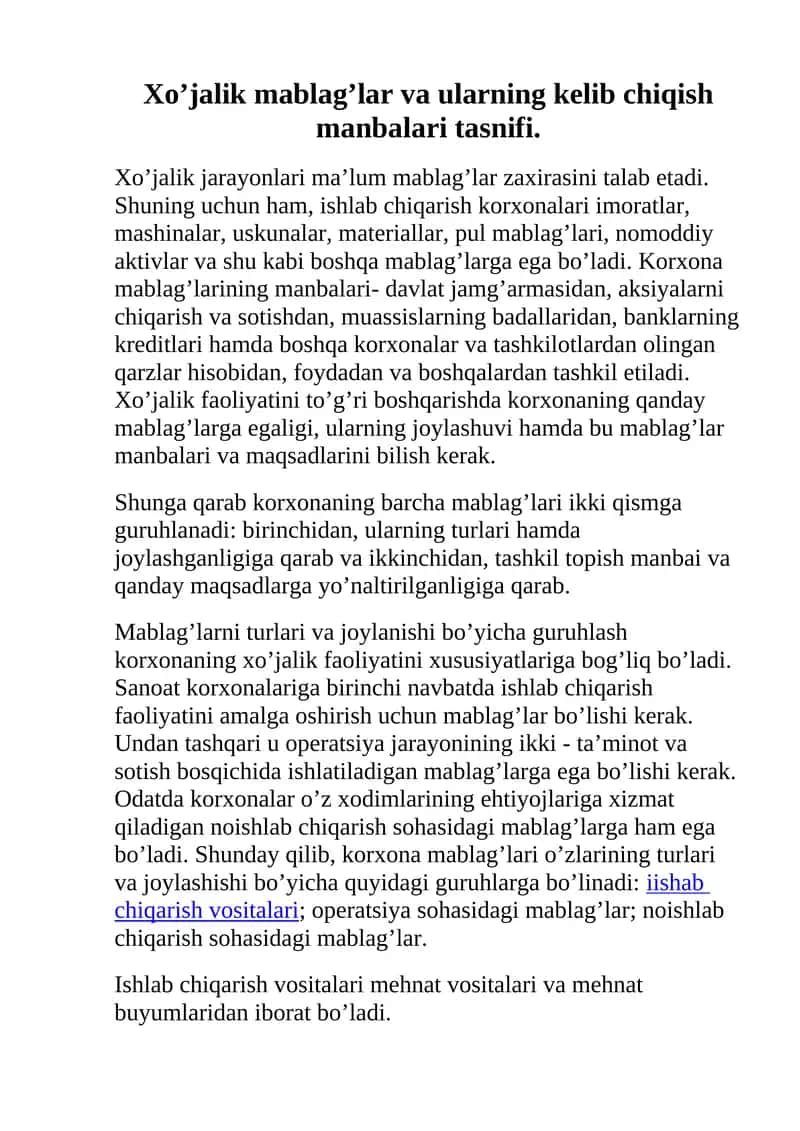 Xo’jalik mablag’lar va ularning kelib chiqish manbalari tasnifi 1