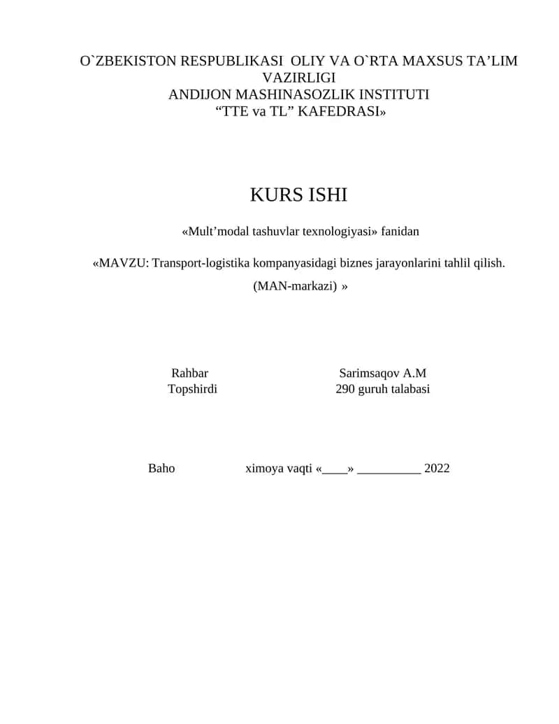 Transport-logistika kompanyasidagi biznes jarayonlarini tahlil qilish 1