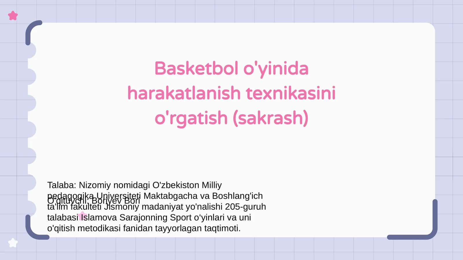 Basketbol o'yinida harakatlanish texnikasini o'rgatish (sakrash) 1