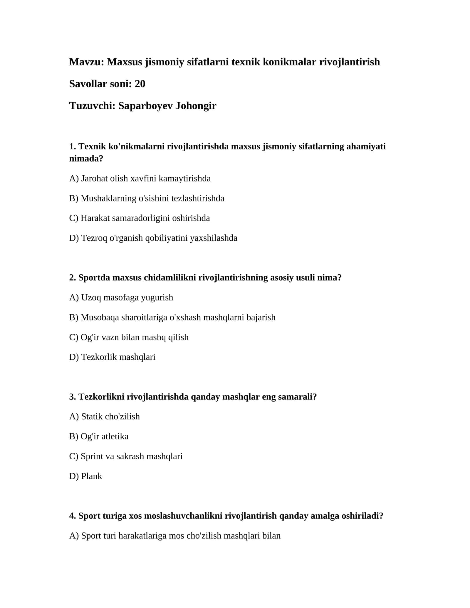 Maxsus jismoniy sifatlarni texnik konikmalar rivojlantirish 1