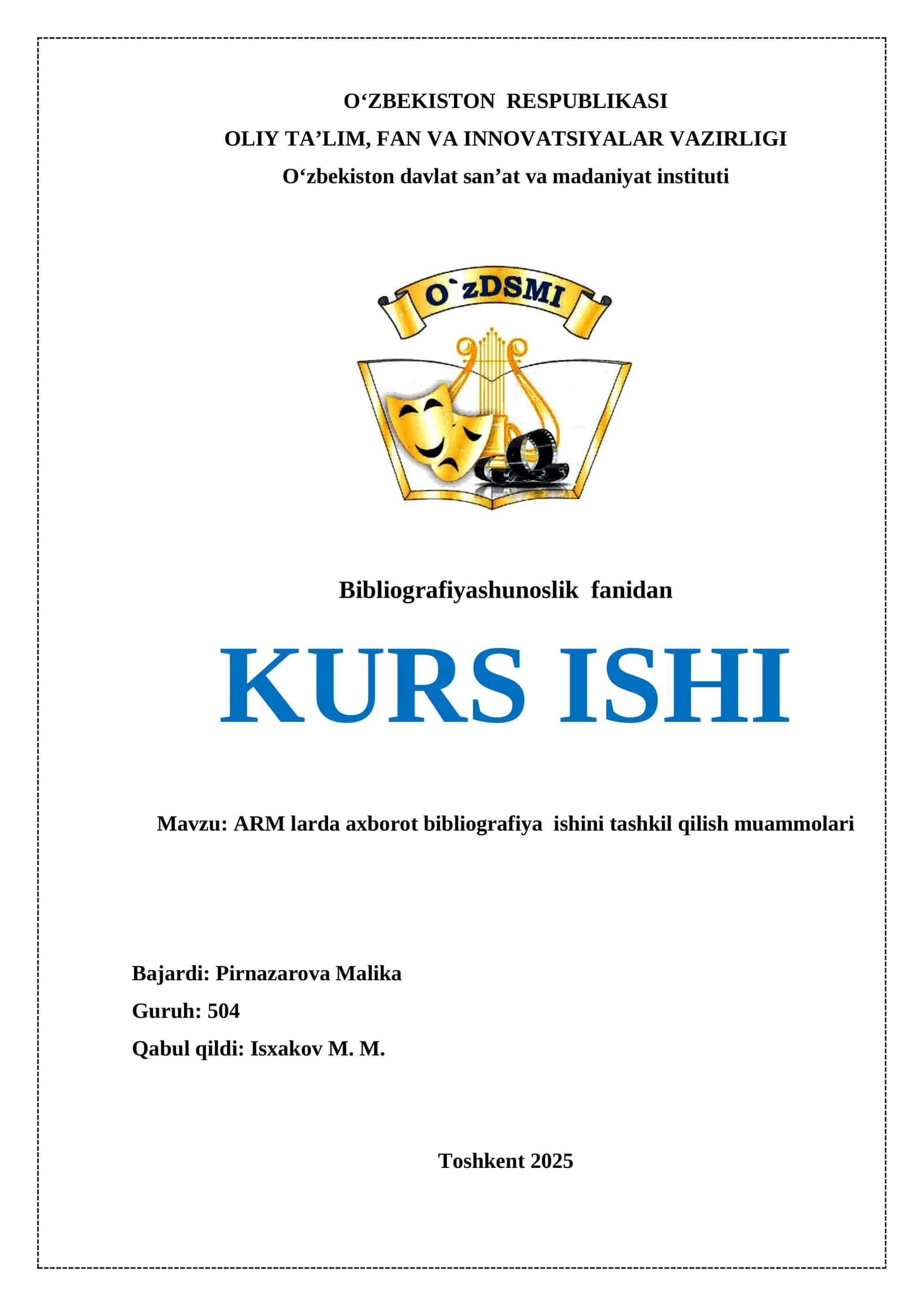 ARM larda axborot bibliografiya ishini tashkil qilish muammolari 1