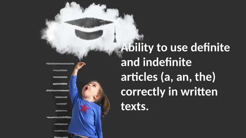 Ability to use definite and indefinite articles (a, an, the) correctly 1