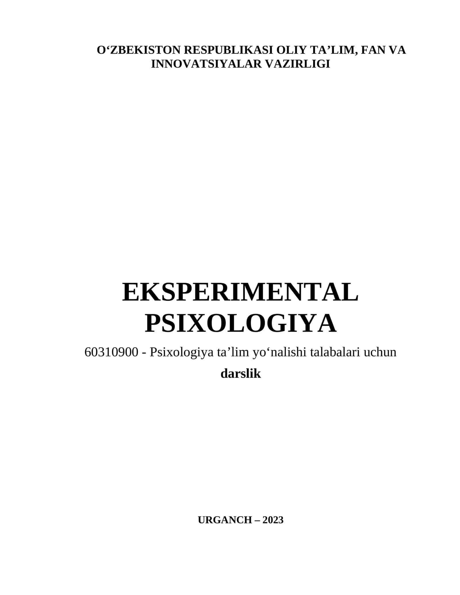 Еkspеrimеntаl psixоlоgiyа darslik 1