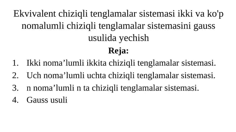 Chiziqli Tenglamalar Sistemasi 1