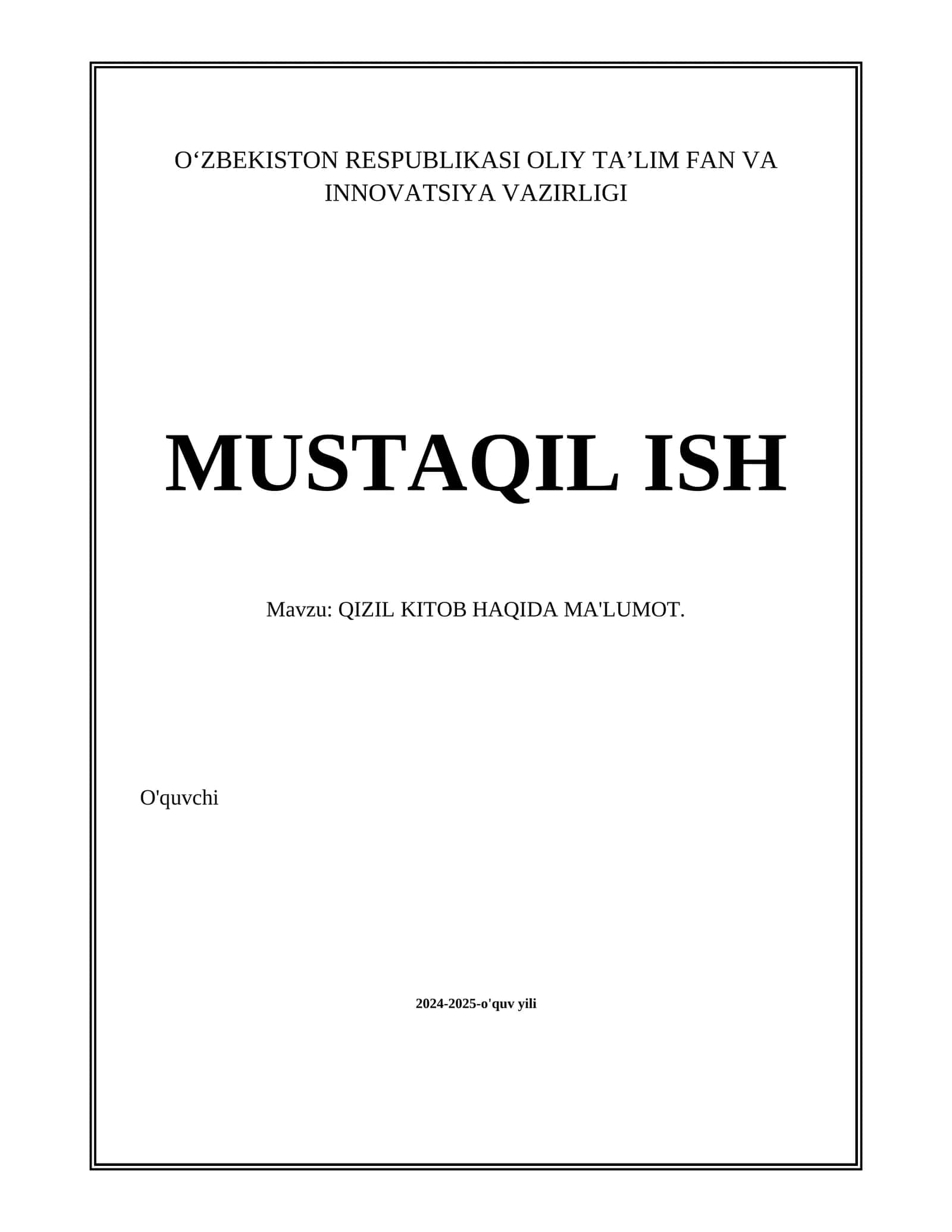 Qizil Kitob Haqida Ma'lumot 1