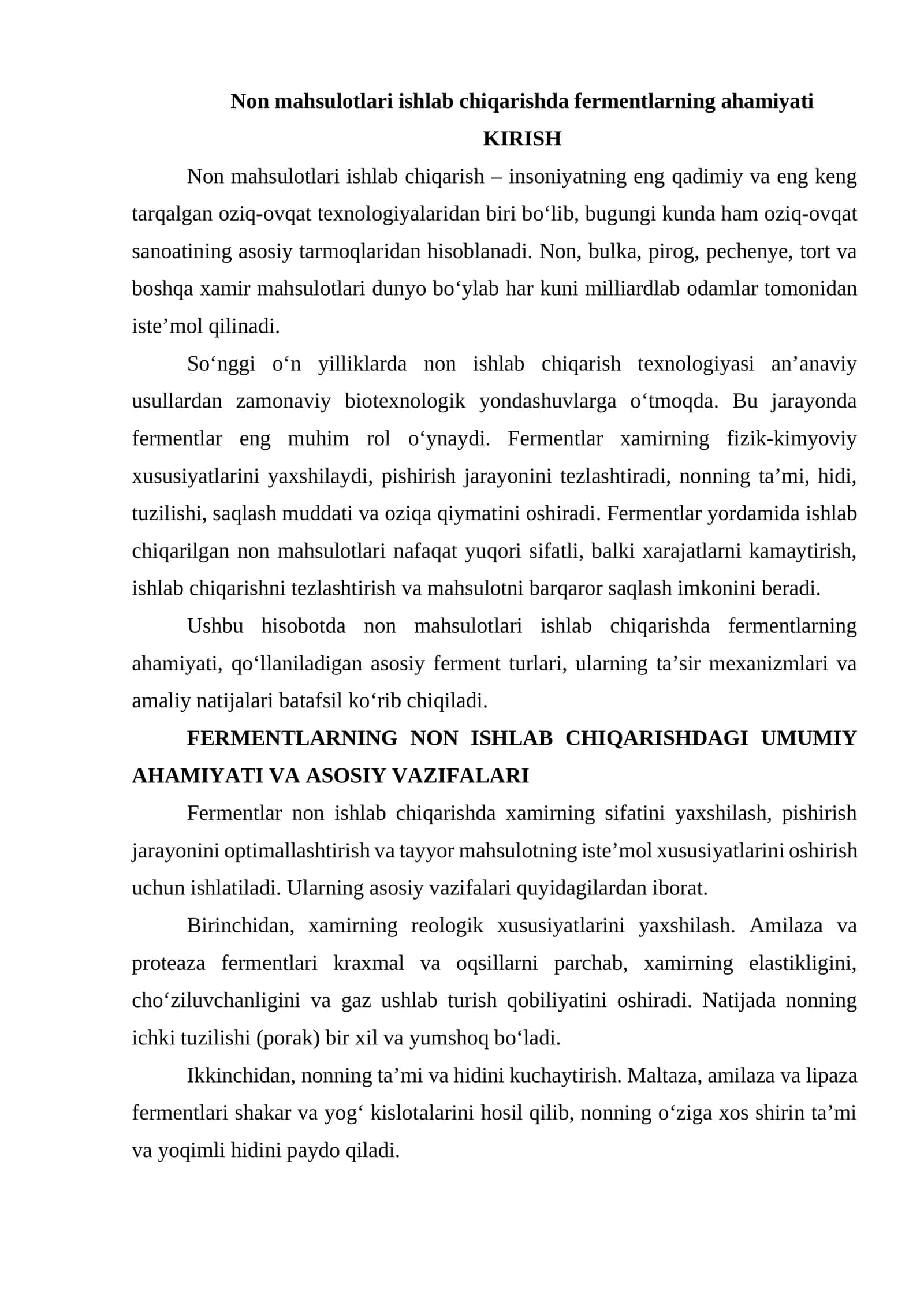 Non mahsulotlari ishlab chiqarishda fermentlarning ahamiyati 1