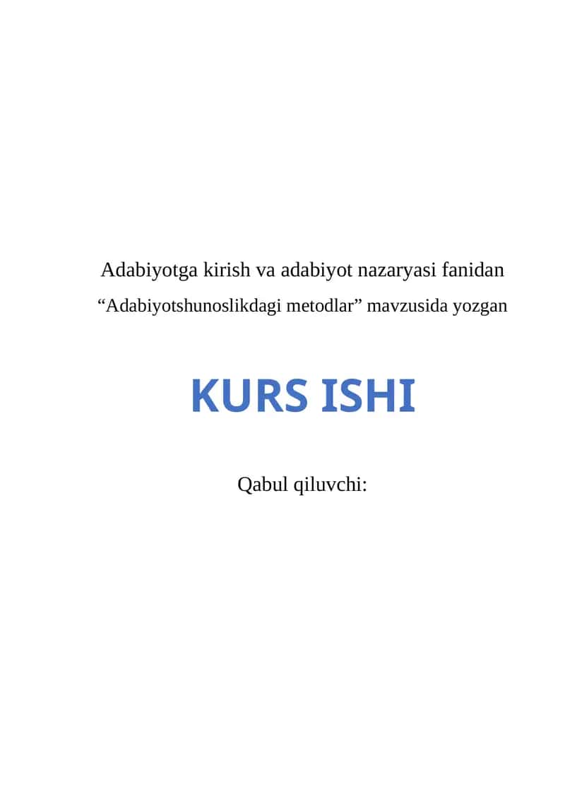 Adabiyotga kirish va adabiyot nazaryasi fanidan KURS ISHI 1