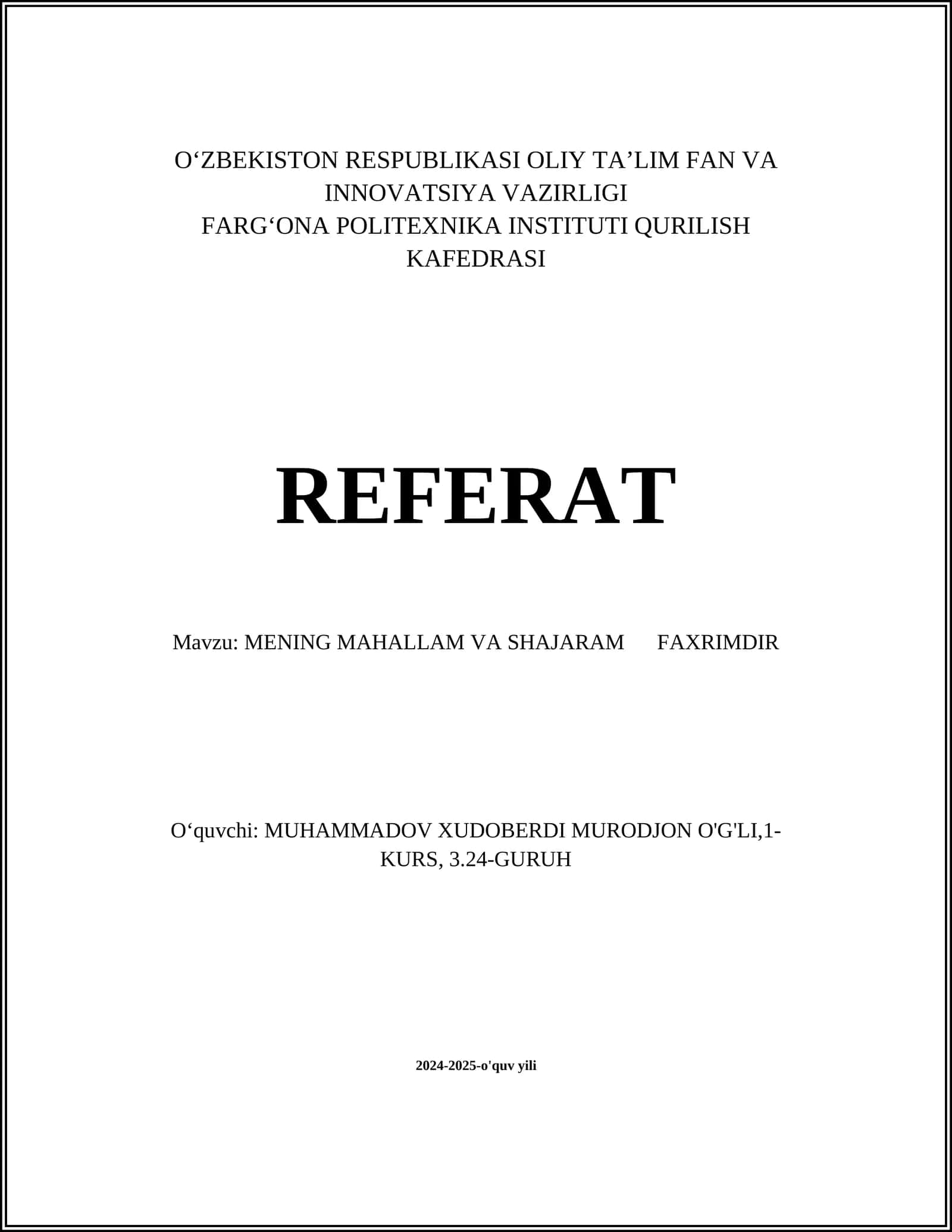 MENING MAHALLAM VA SHAJARAM FAXRIMDIR 1