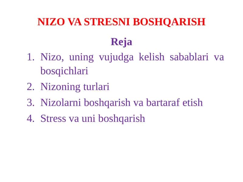 NIZO VA STRESNI BOSHQARISH 1