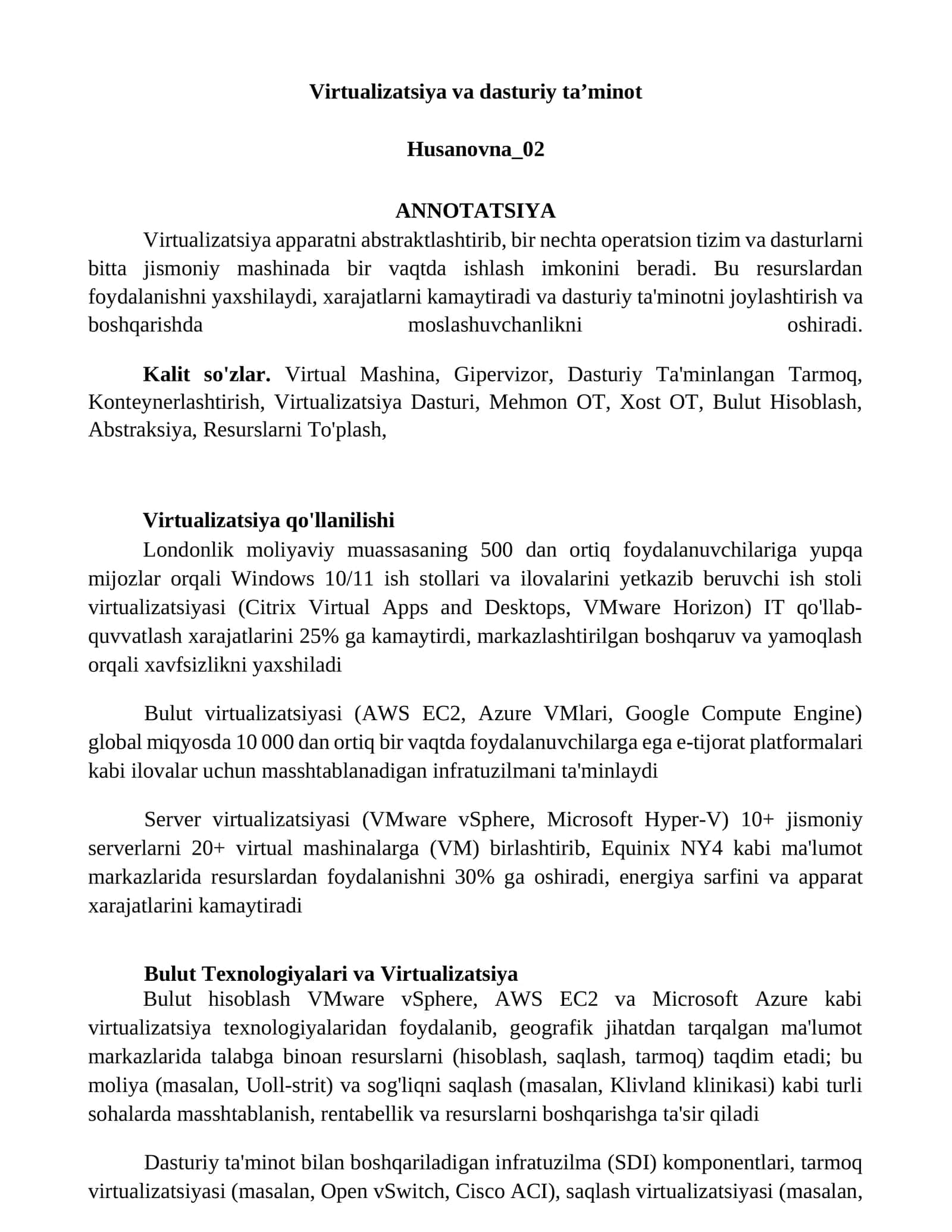 Virtualizatsiya va dasturiy ta’minot 1