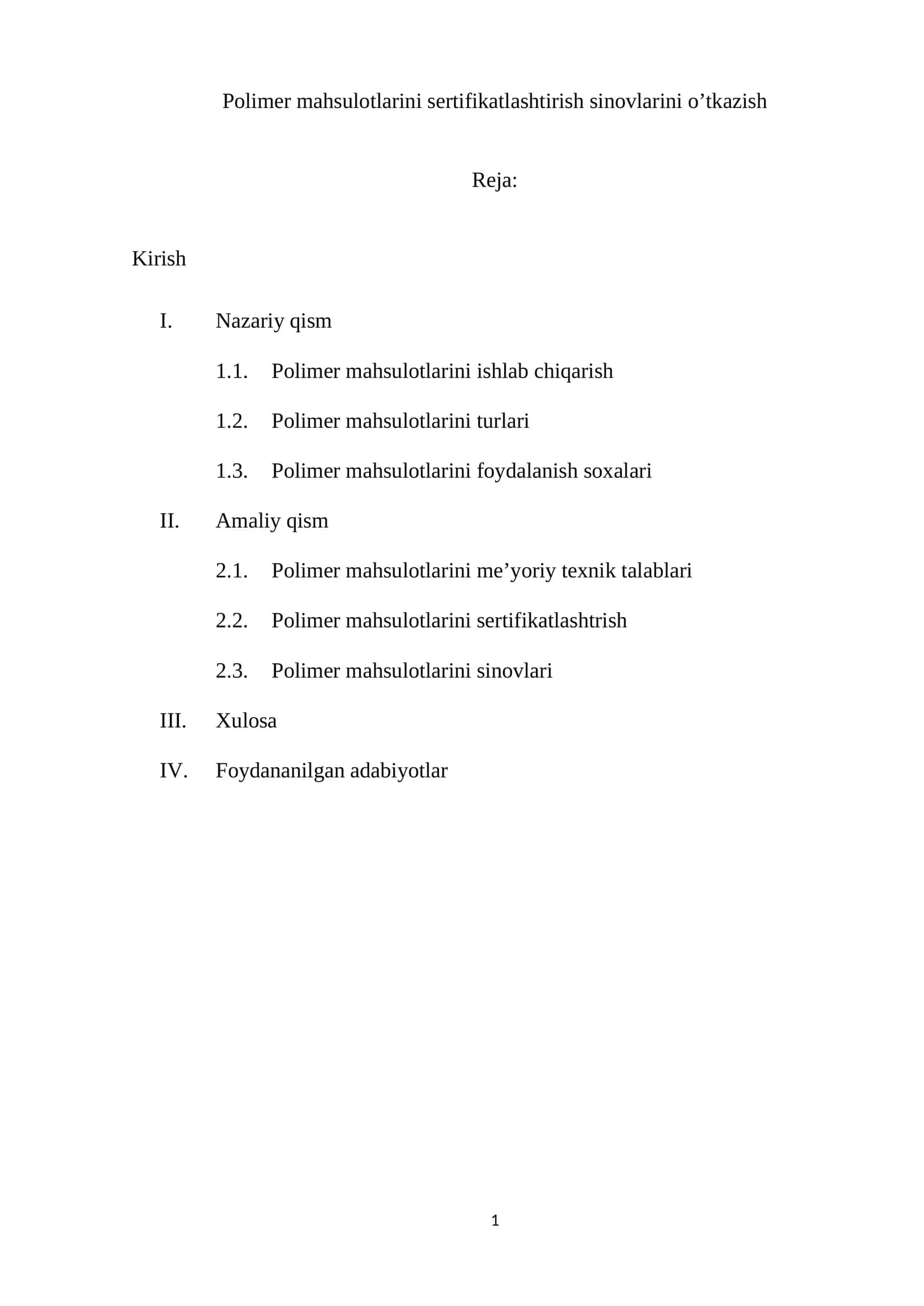 Polimer mahsulotlarini sertifikatlashtirish sinovlarini o’tkazish 1