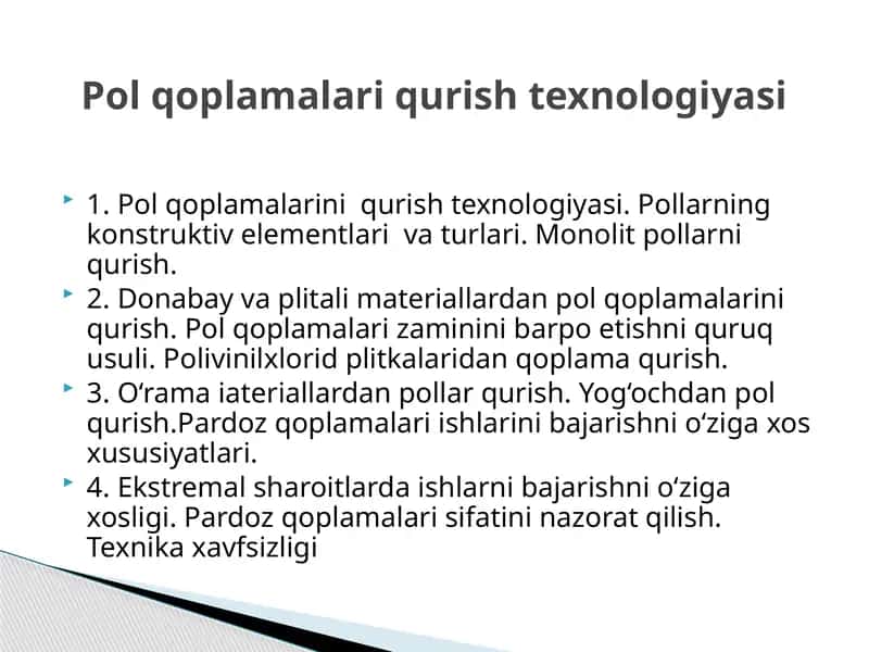 Pol qoplamalari qurish texnologiyasi 1