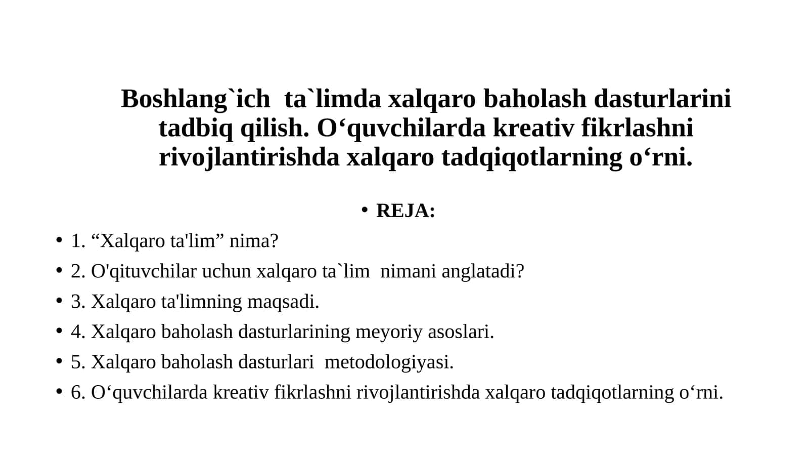Boshlang`ich  ta`limda xalqaro baholash dasturlarini tadbiq qilish 1