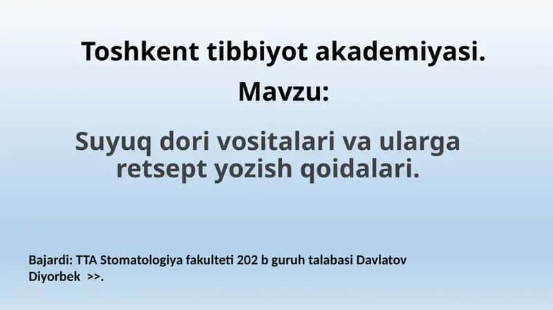 Suyuq dori vositalari va ularga retsept yozish qoidalari 1