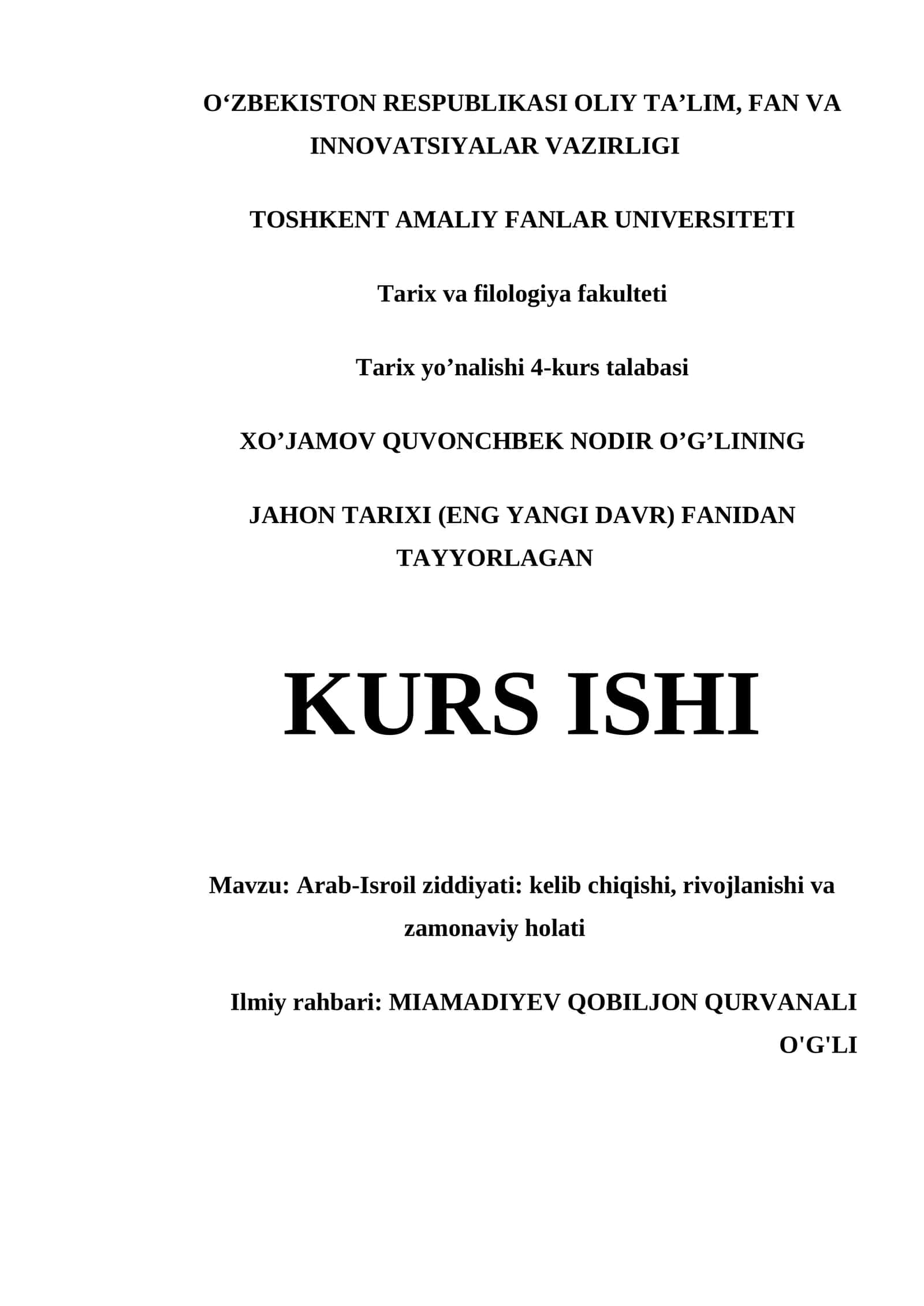 ARAB-ISROIL ZIDDIYATI: KELIB CHIQISHI, RIVOJLANISHI VA ZAMONAVIY HOLATI 1