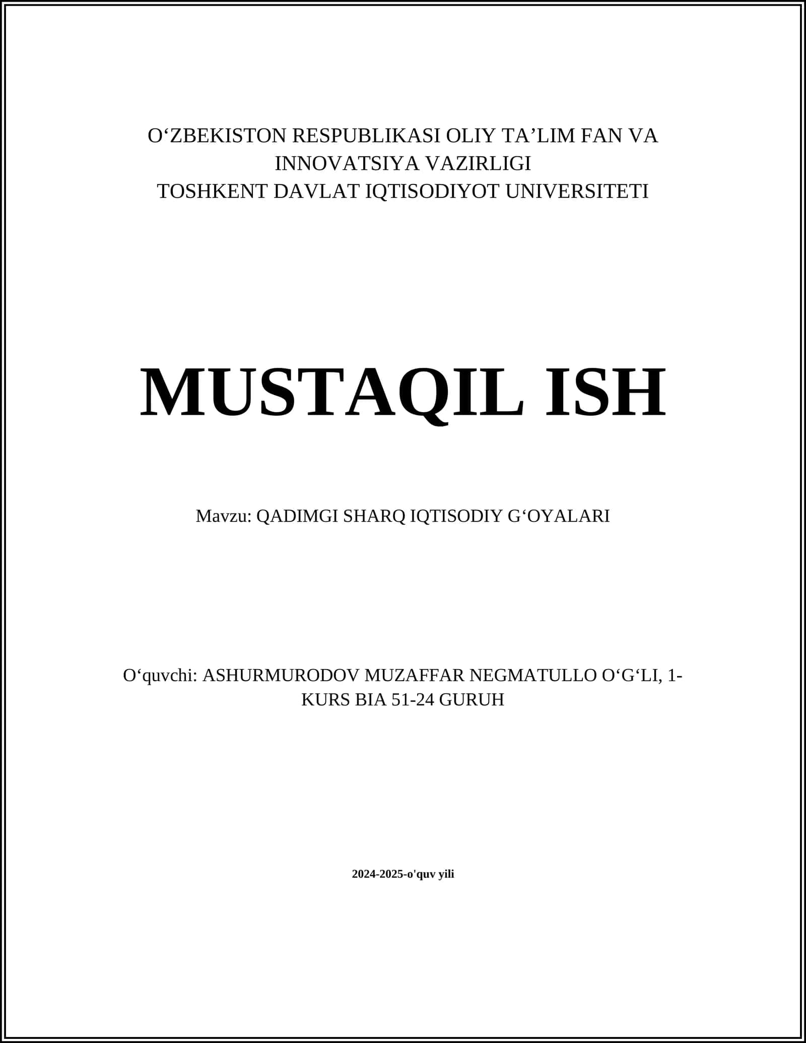 QADIMGI SHARQ IQTISODIY GʻOYALARI 1